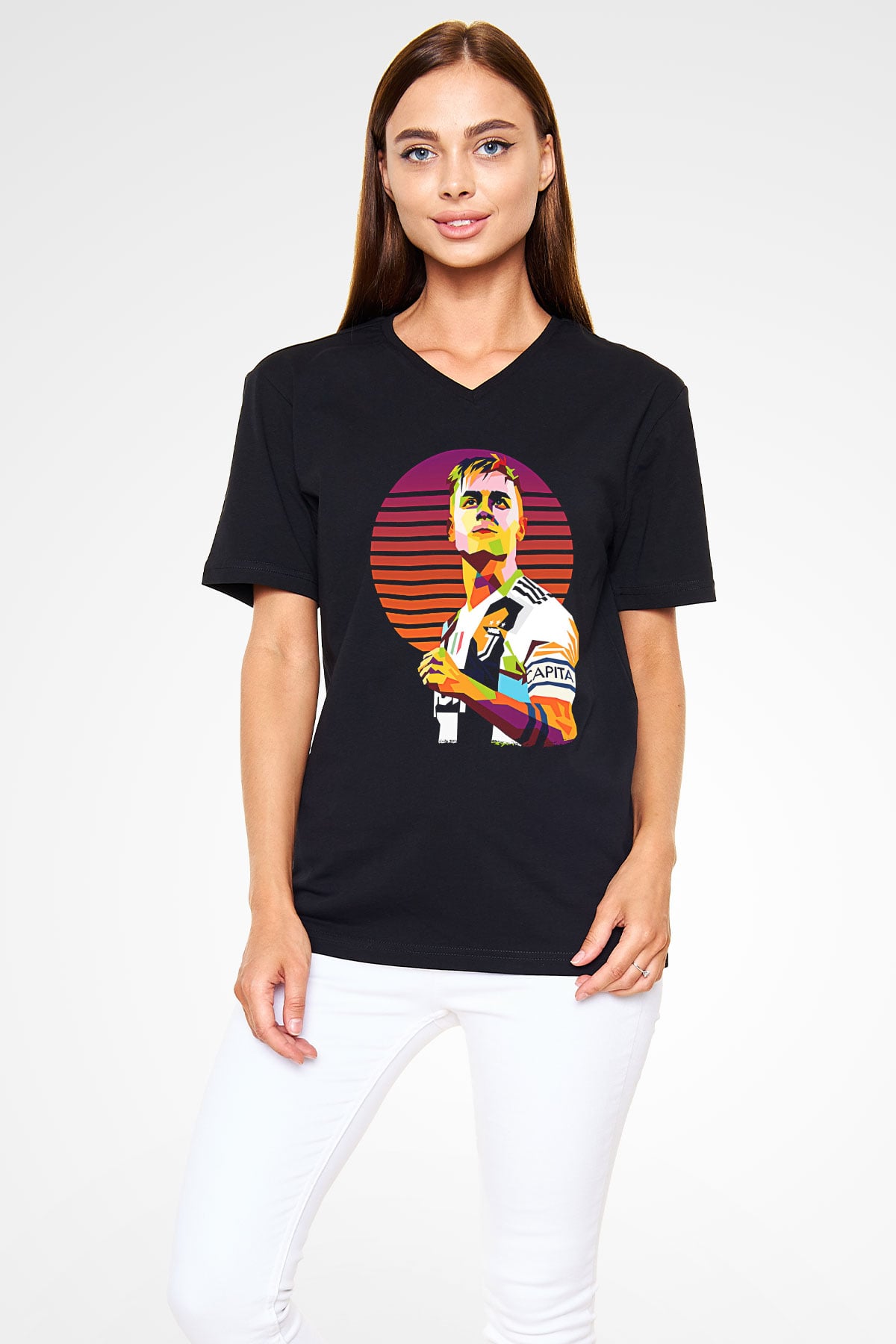Paulo Dybala Baskılı Unisex Siyah V Yaka Tişört - Tshirt