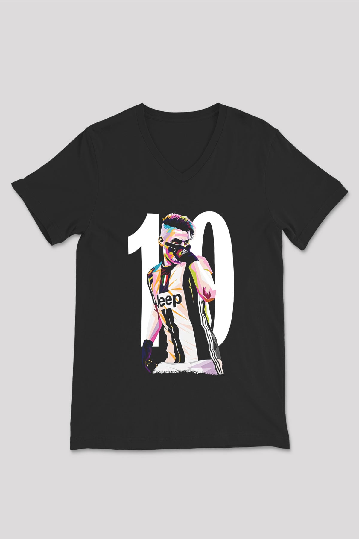 Paulo Dybala Baskılı Unisex Siyah V Yaka Tişört - Tshirt