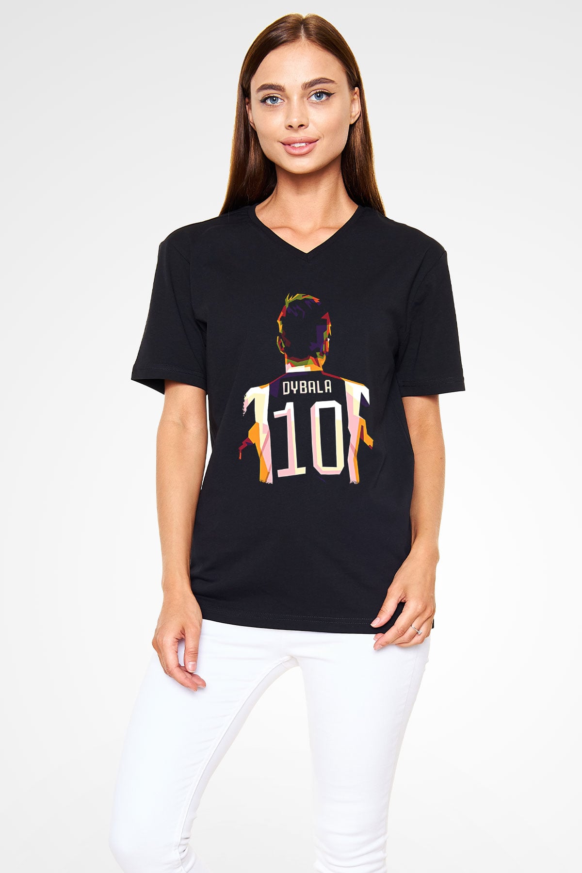 Paulo Dybala Baskılı Unisex Siyah V Yaka Tişört - Tshirt