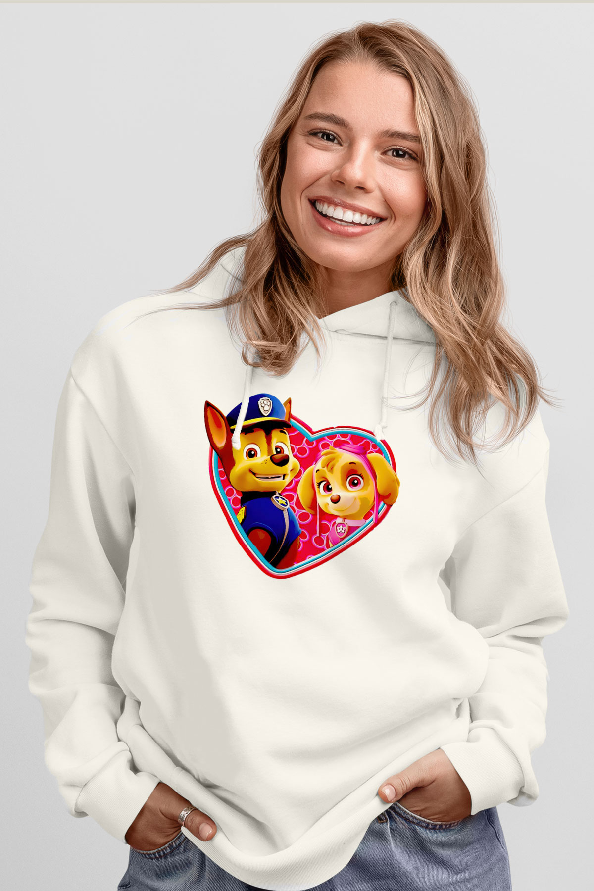 Paw Patrol Beyaz Unisex Kapşonlu Sweatshirt