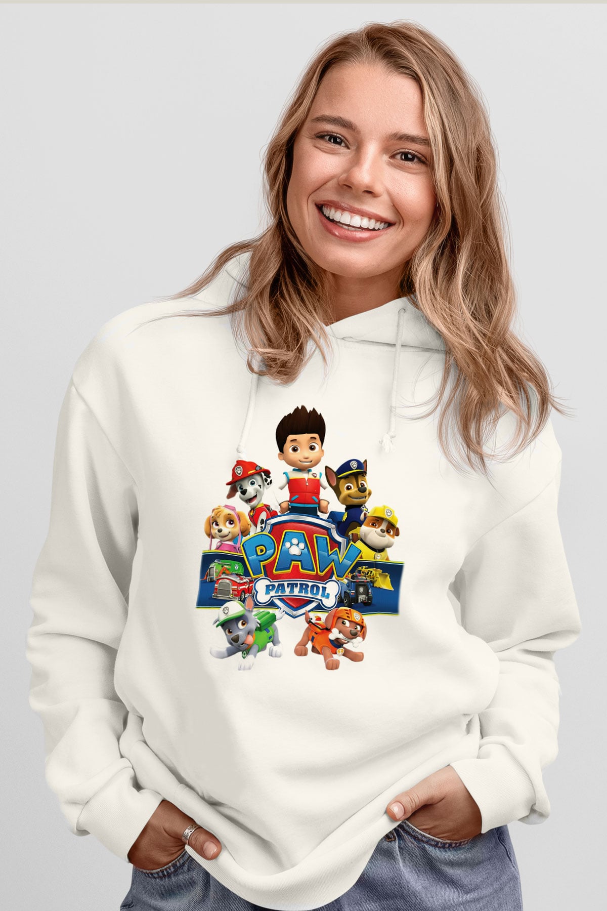 Paw Patrol Beyaz Unisex Kapşonlu Sweatshirt