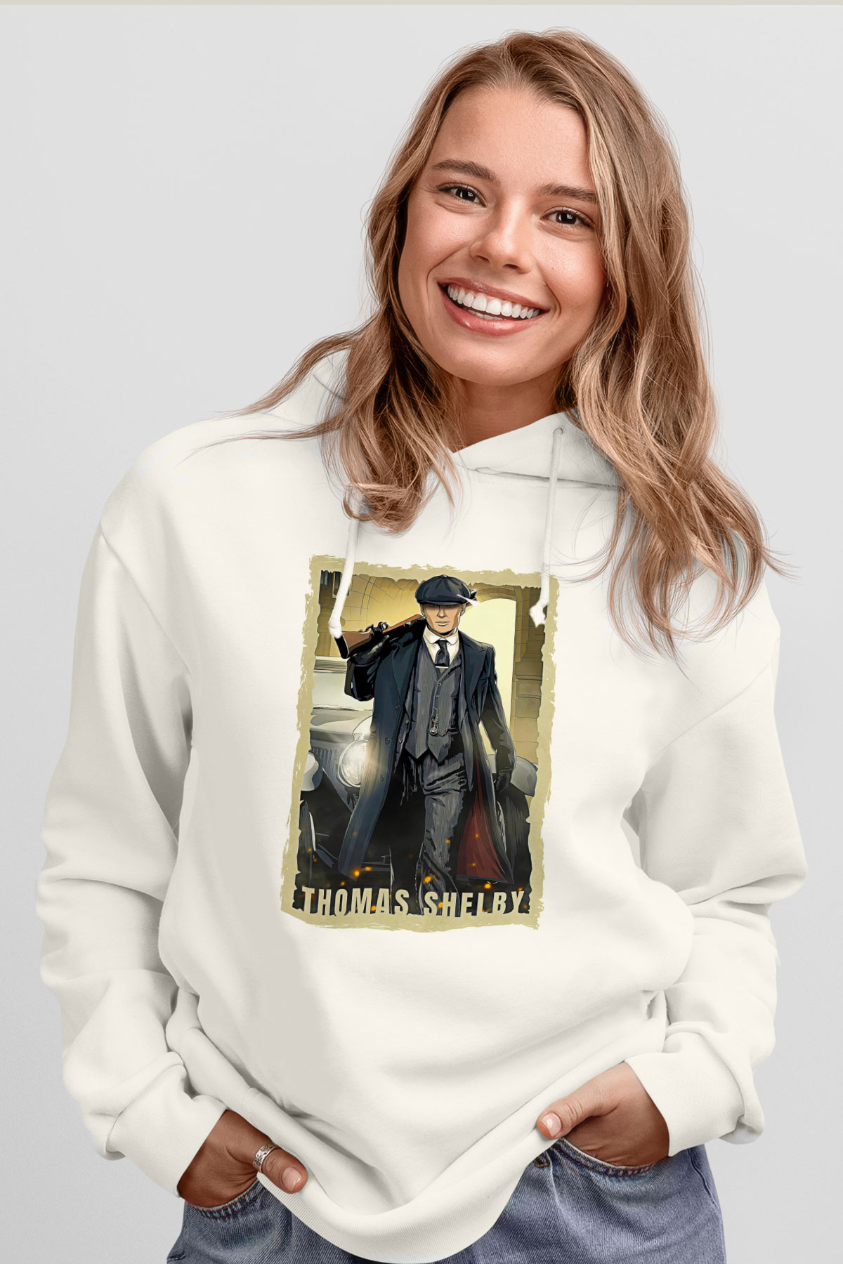 Peaky Blinders Baskılı Beyaz Unisex Hoodie