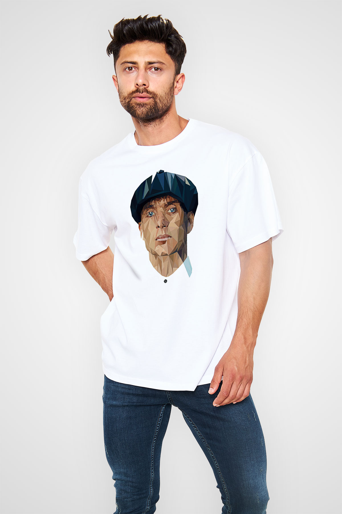 Peaky Blinders Baskılı Beyaz Unisex Oversize Tişört - Tshirt