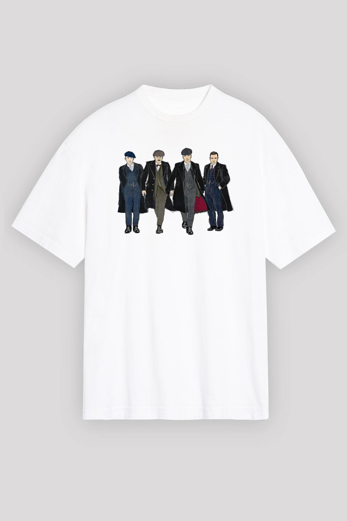 Peaky Blinders Baskılı Beyaz Unisex Oversize Tişört - Tshirt