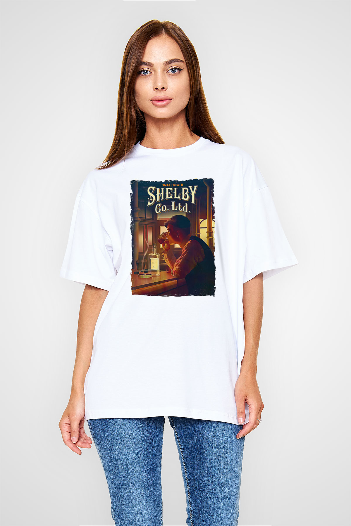 Peaky Blinders Baskılı Beyaz Unisex Oversize Tişört - Tshirt