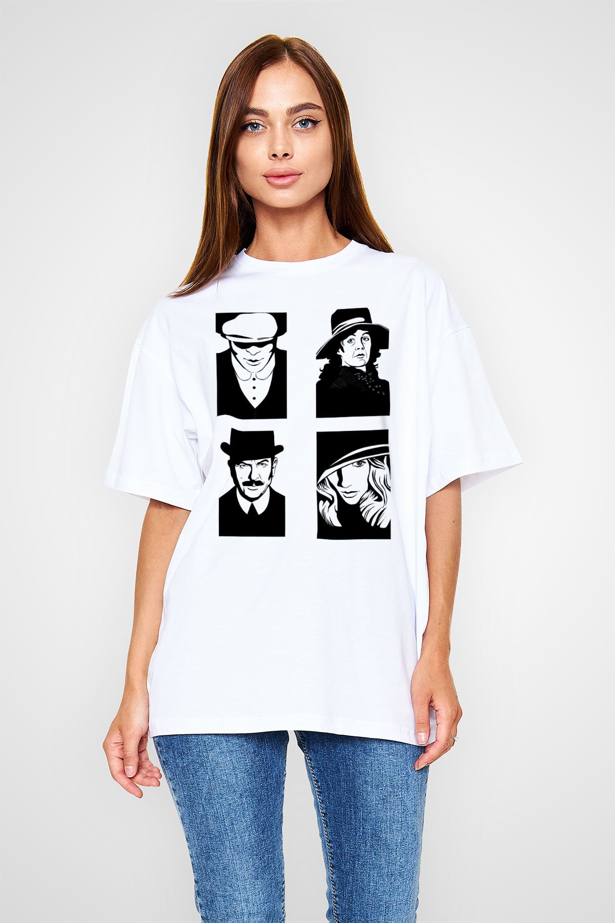Peaky Blinders Baskılı Beyaz Unisex Oversize Tişört - Tshirt