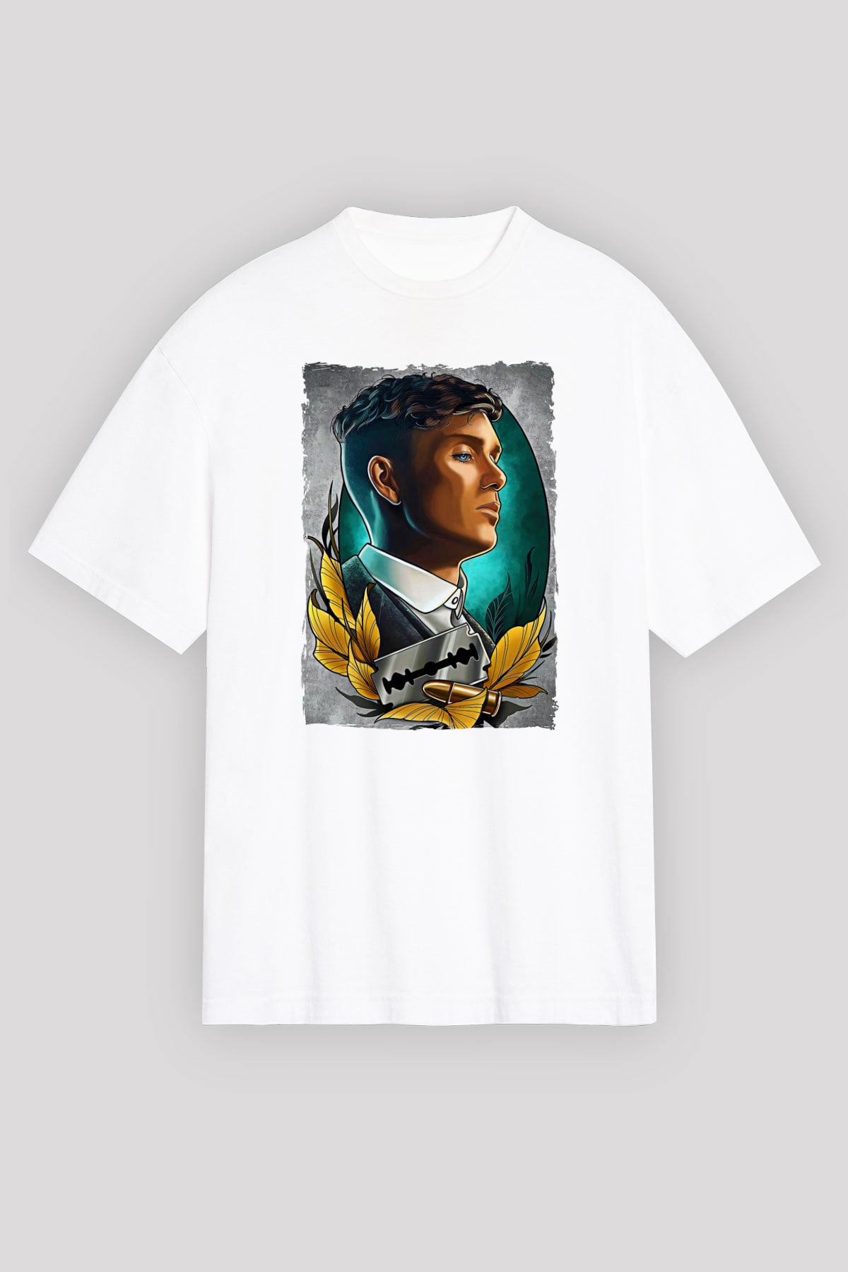 Peaky Blinders Baskılı Beyaz Unisex Oversize Tişört - Tshirt
