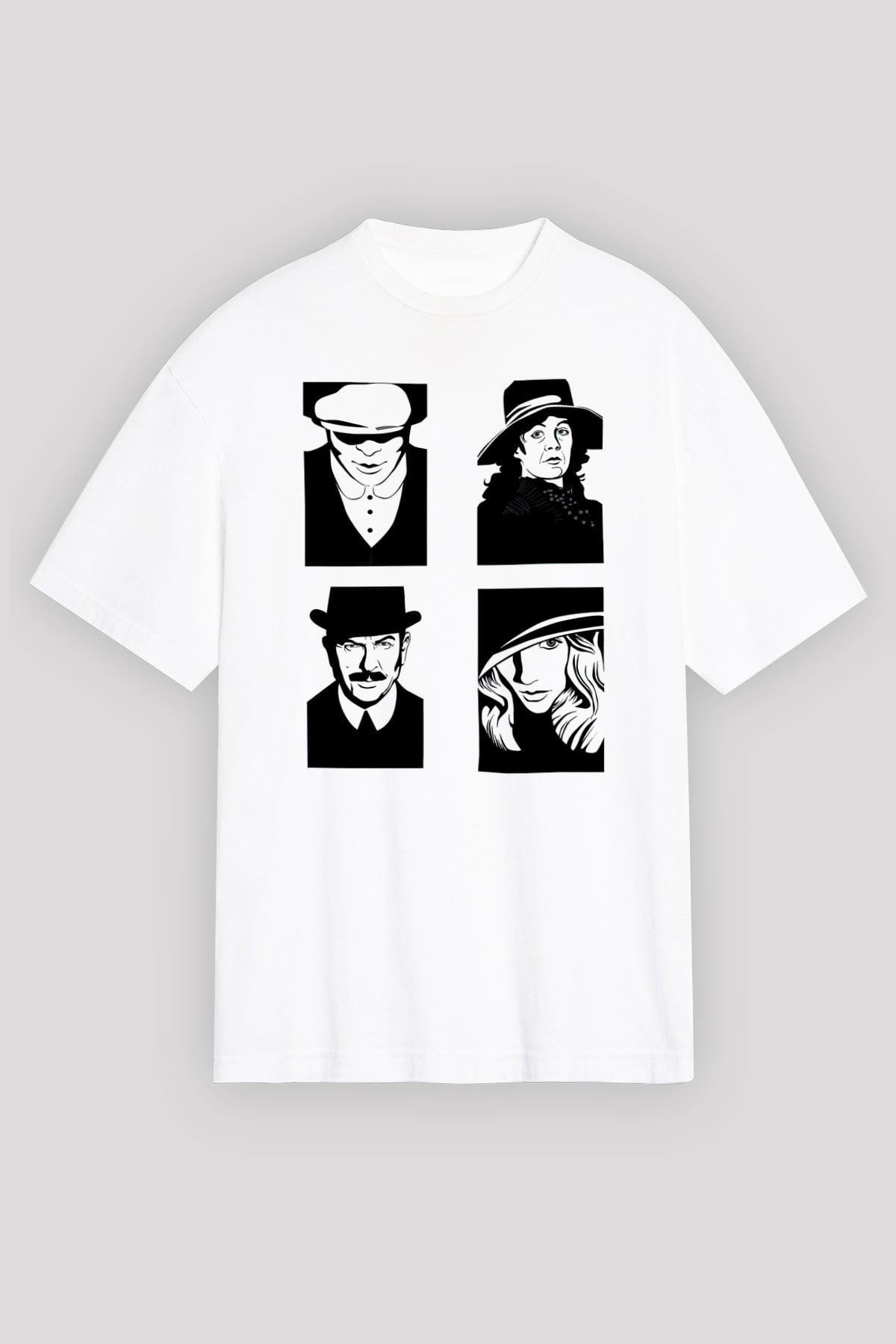 Peaky Blinders Baskılı Beyaz Unisex Oversize Tişört - Tshirt