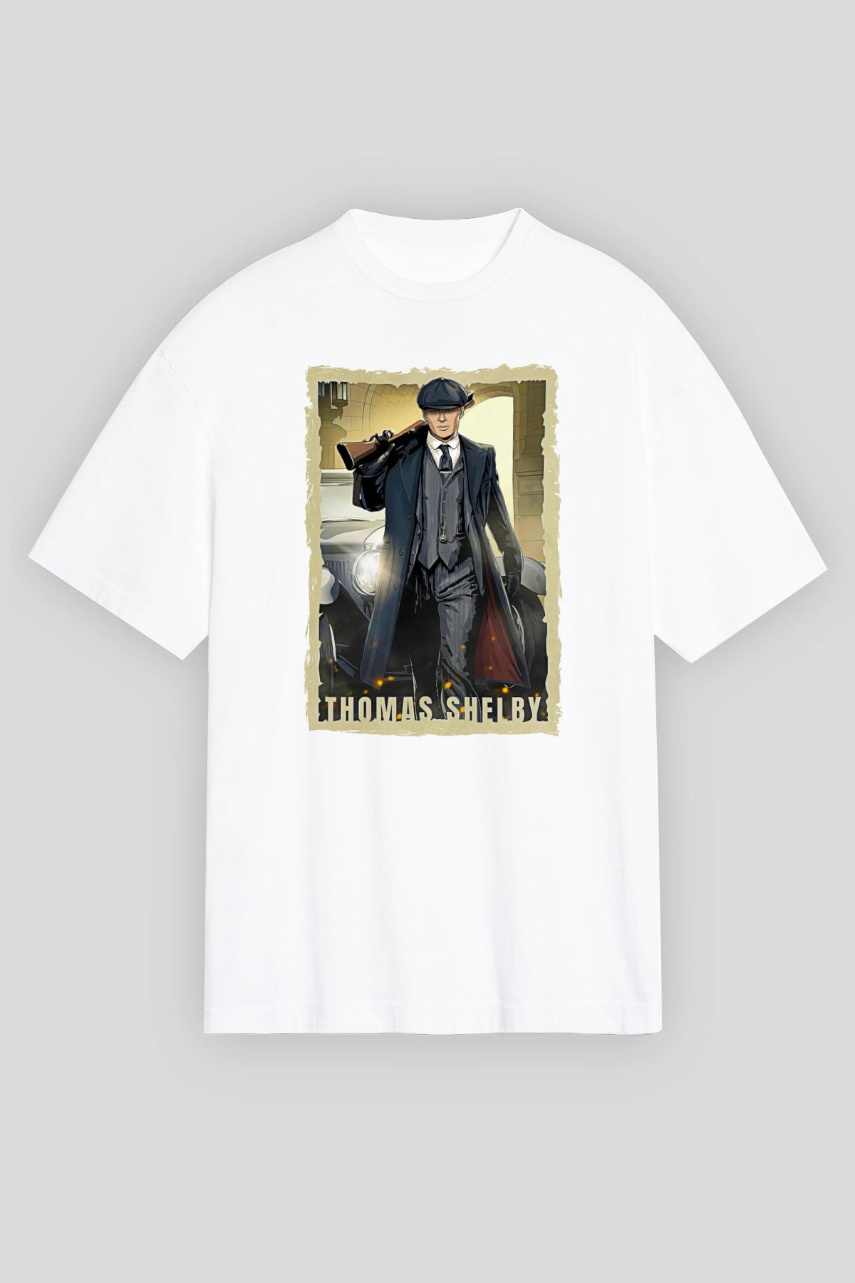 Peaky Blinders Baskılı Beyaz Unisex Oversize Tişört - Tshirt