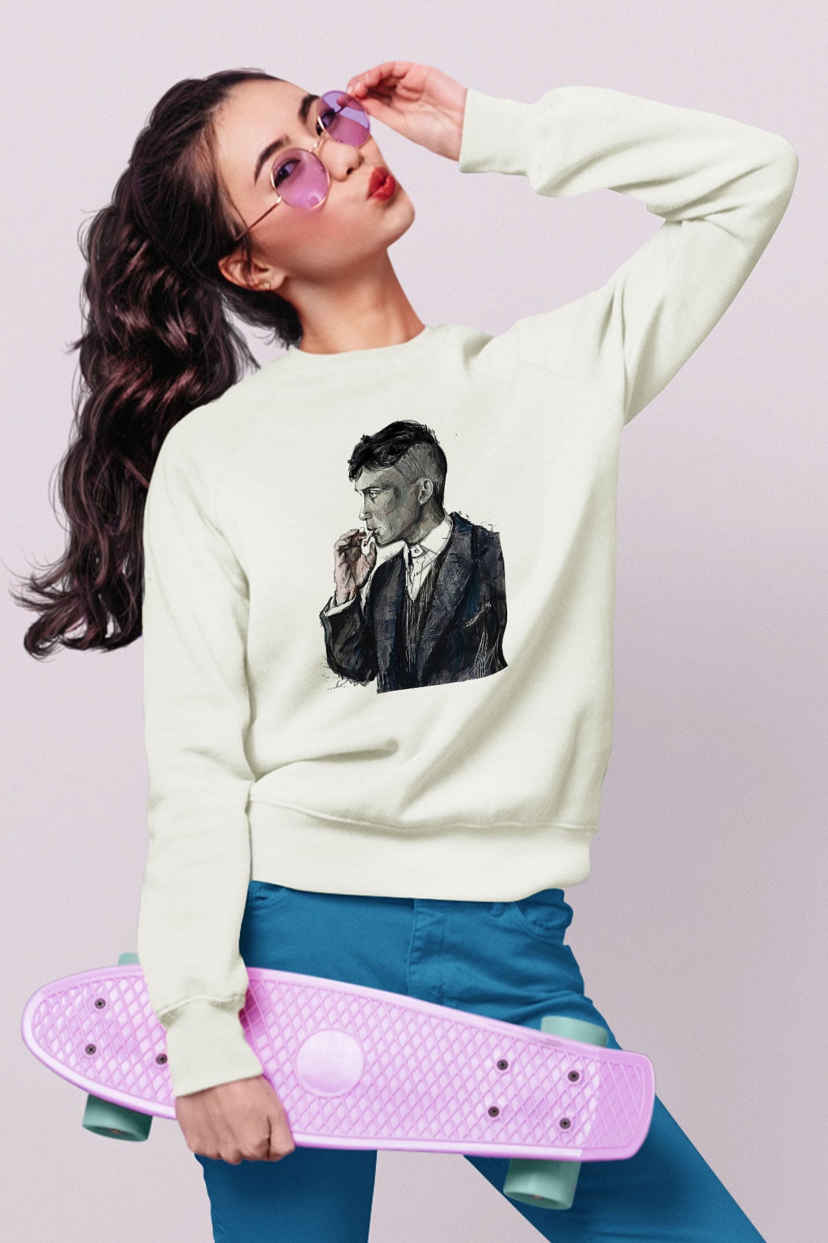 Peaky Blinders Baskılı Beyaz Unisex Sweatshirt