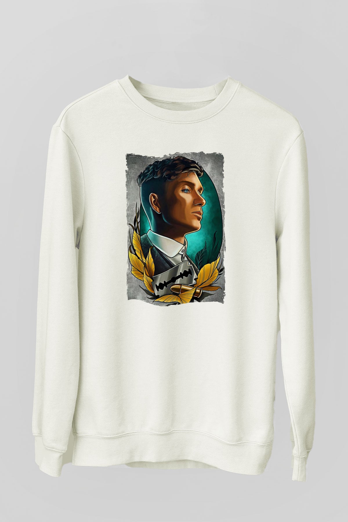 Peaky Blinders Baskılı Beyaz Unisex Sweatshirt
