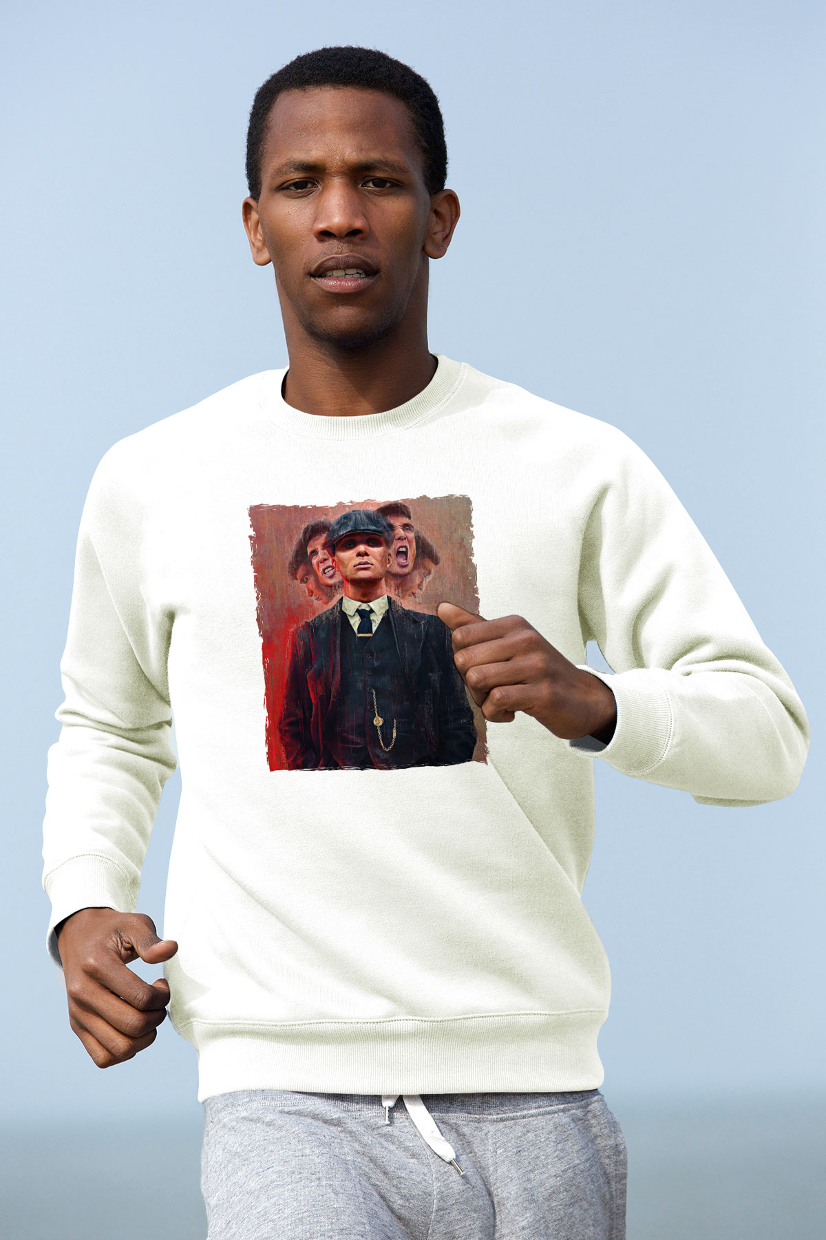 Peaky Blinders Baskılı Beyaz Unisex Sweatshirt