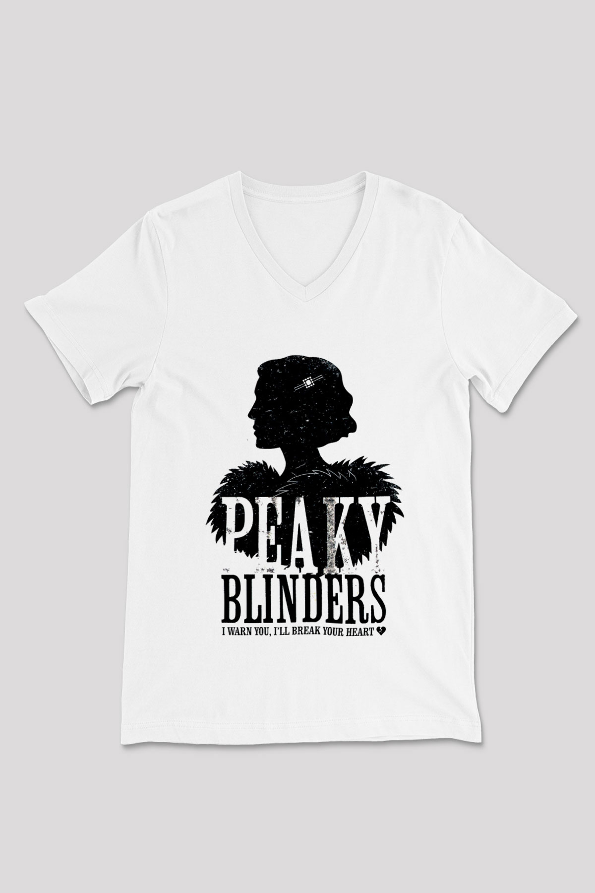 Peaky Blinders Baskılı Beyaz Unisex V Yaka Tişört - Tshirt