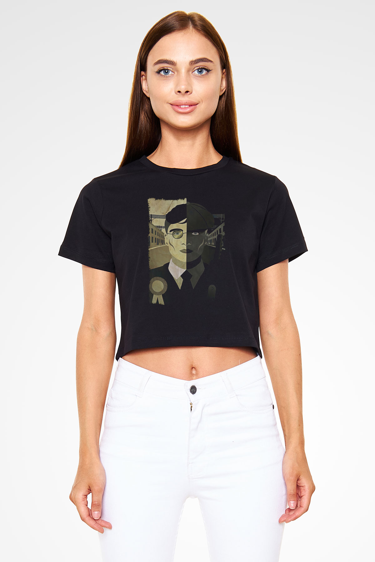 Peaky Blinders Baskılı Siyah Crop Top Kadın Tişört - Tshirt