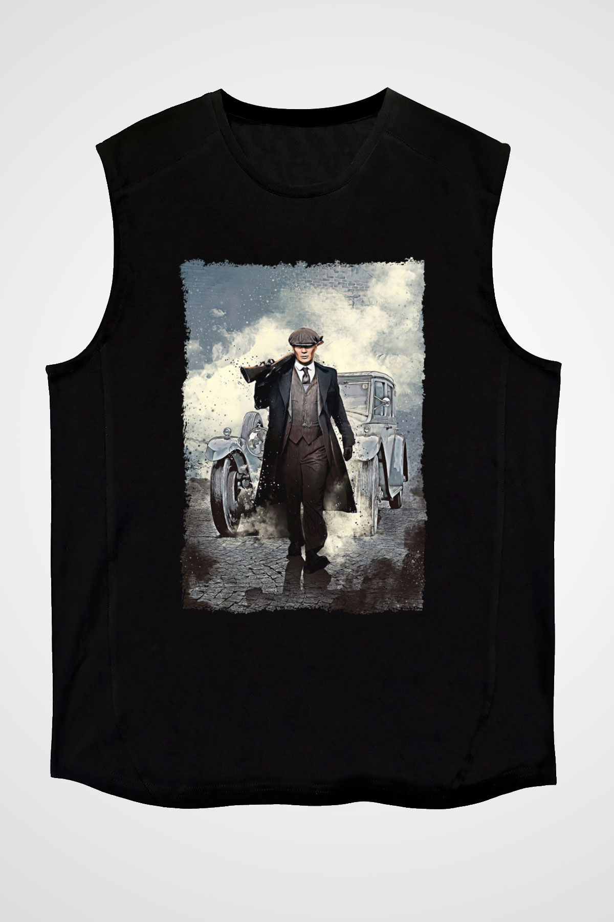 Peaky Blinders Baskılı Unisex Siyah Kolsuz Tişört - Tshirt