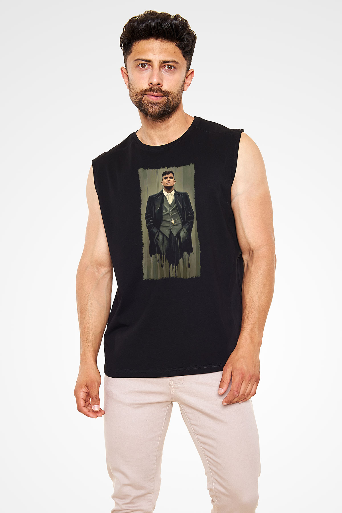 Peaky Blinders Baskılı Unisex Siyah Kolsuz Tişört - Tshirt