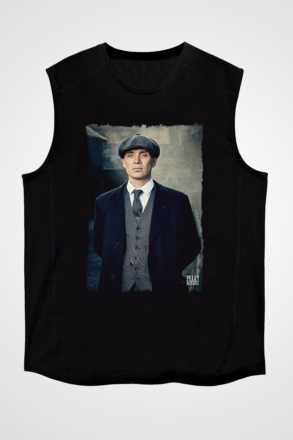Peaky Blinders Baskılı Unisex Siyah Kolsuz Tişört - Tshirt