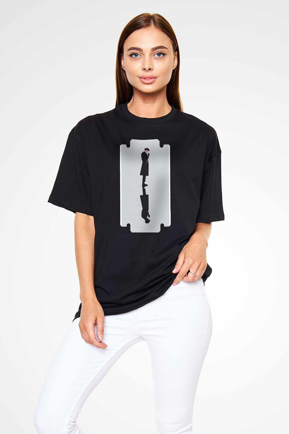 Peaky Blinders Baskılı Unisex Siyah Oversize Tişört - Tshirt