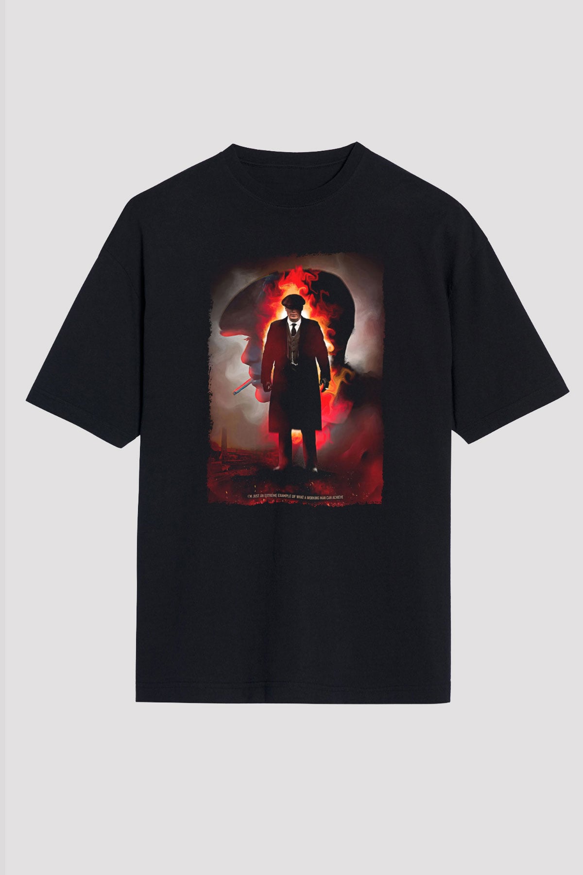 Peaky Blinders Baskılı Unisex Siyah Oversize Tişört - Tshirt