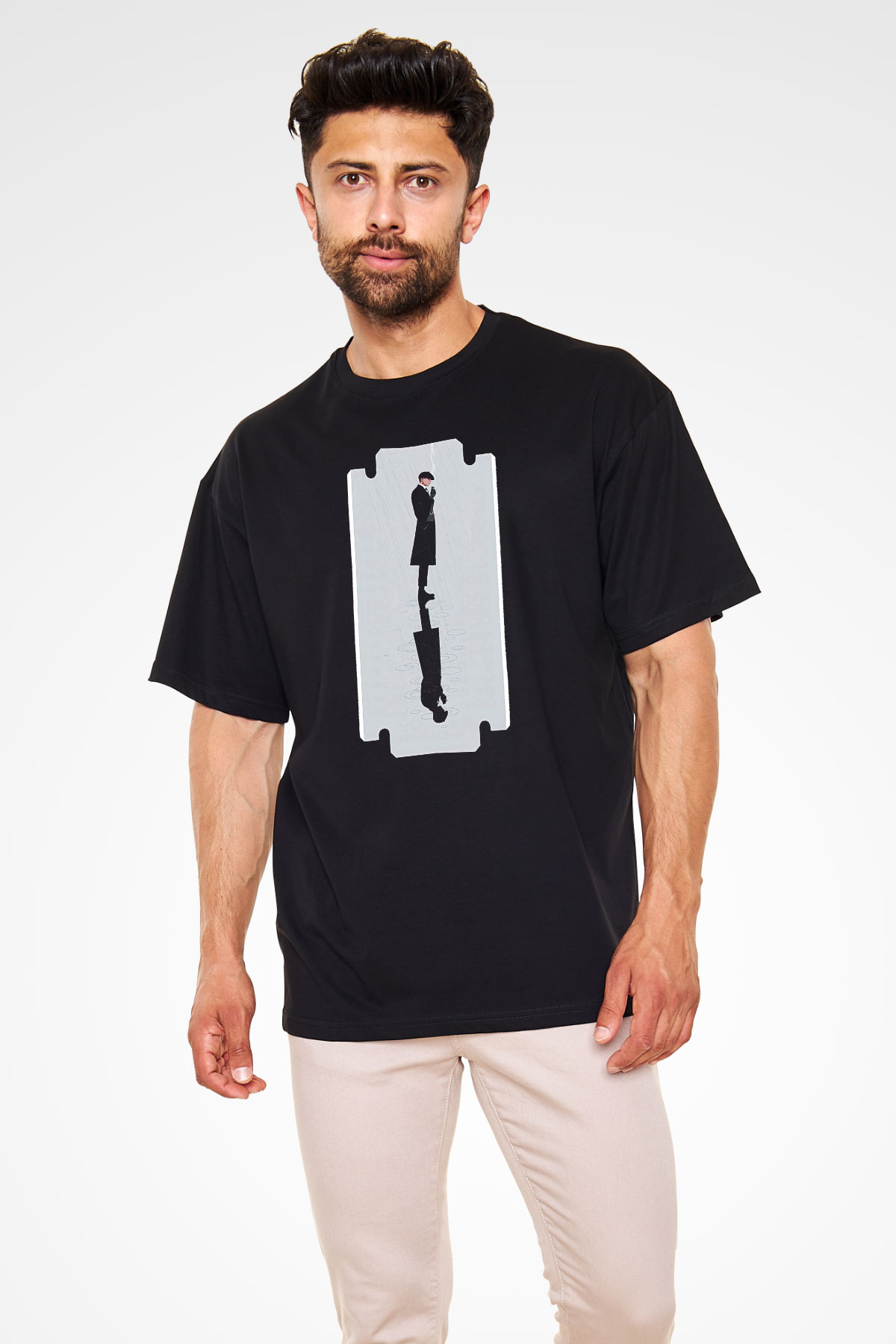 Peaky Blinders Baskılı Unisex Siyah Oversize Tişört - Tshirt