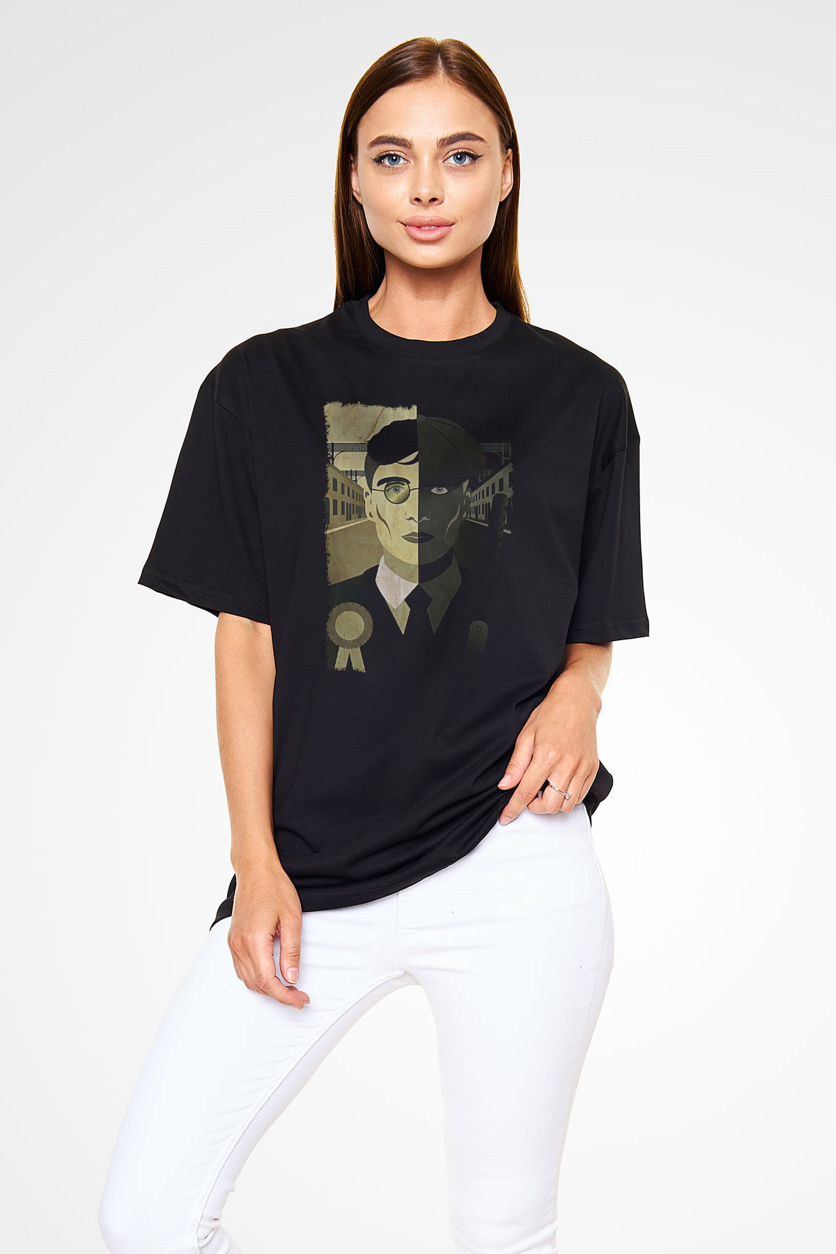 Peaky Blinders Baskılı Unisex Siyah Oversize Tişört - Tshirt