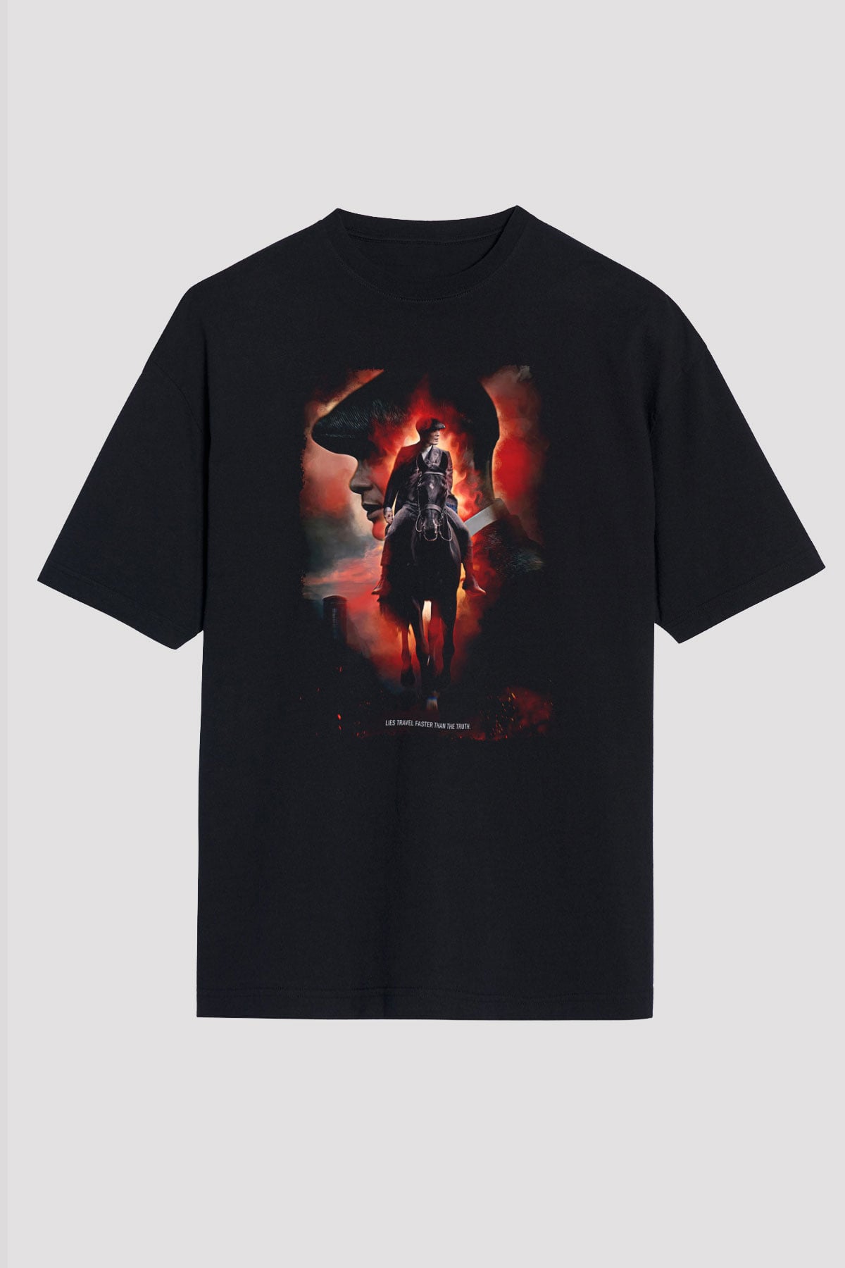 Peaky Blinders Baskılı Unisex Siyah Oversize Tişört - Tshirt