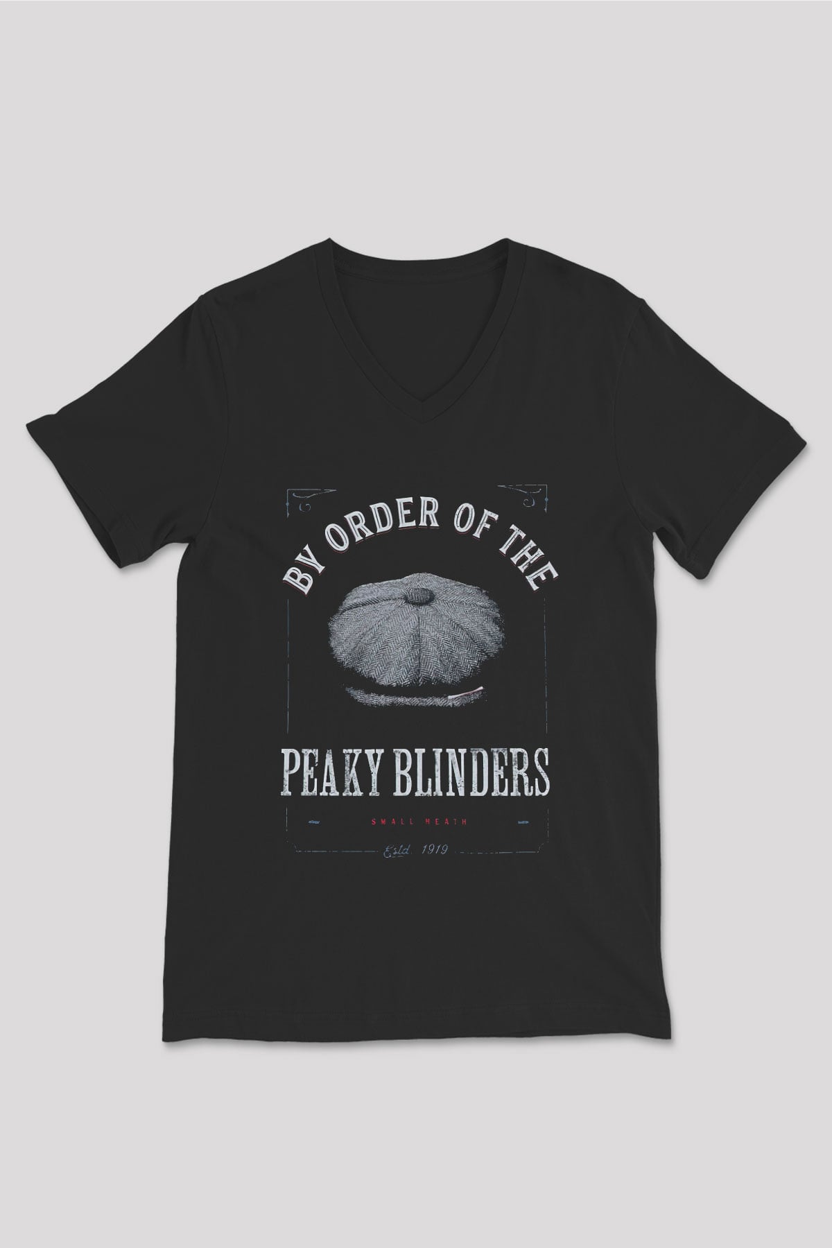 Peaky Blinders Baskılı Unisex Siyah V Yaka Tişört - Tshirt
