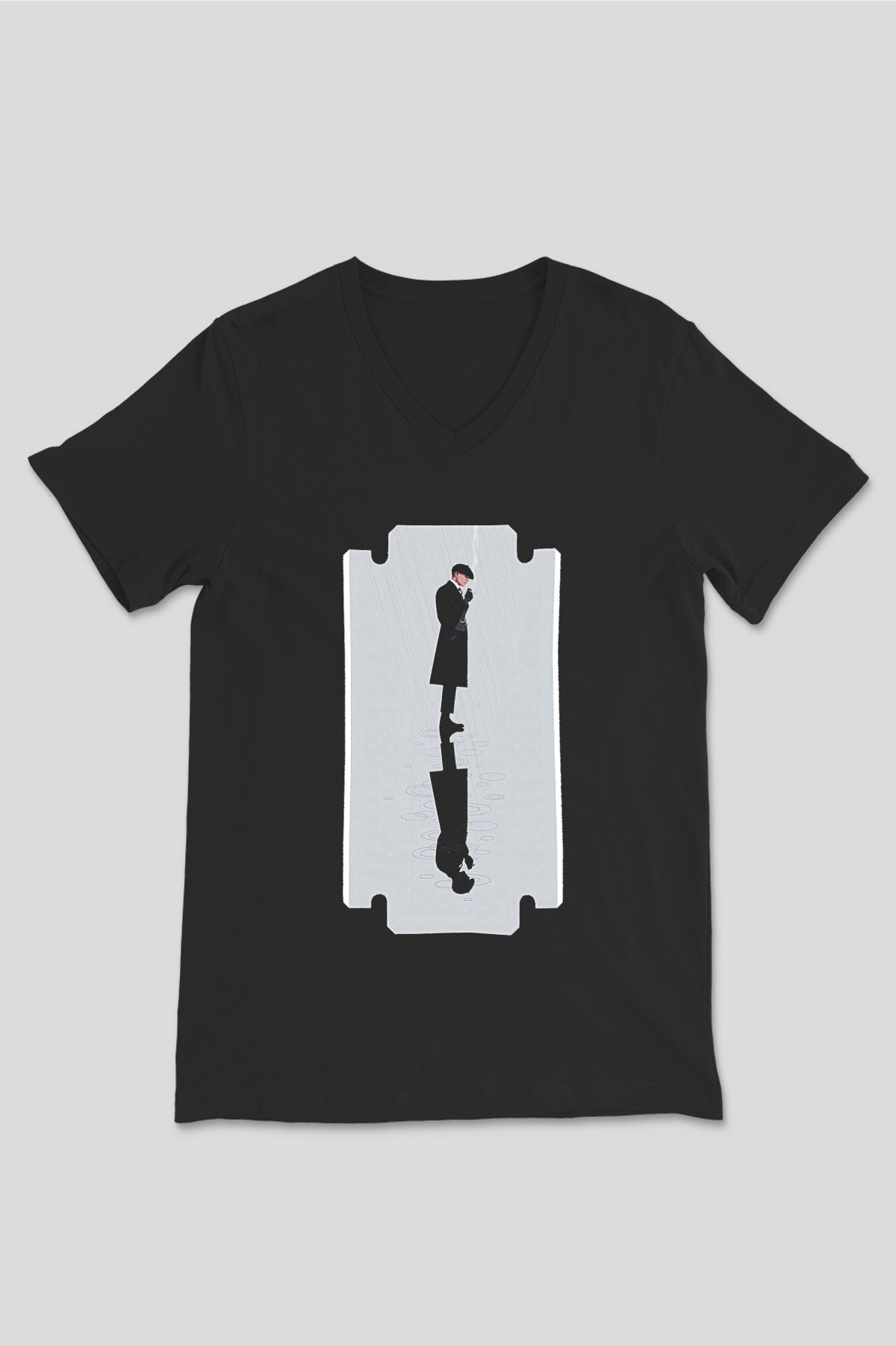 Peaky Blinders Baskılı Unisex Siyah V Yaka Tişört - Tshirt