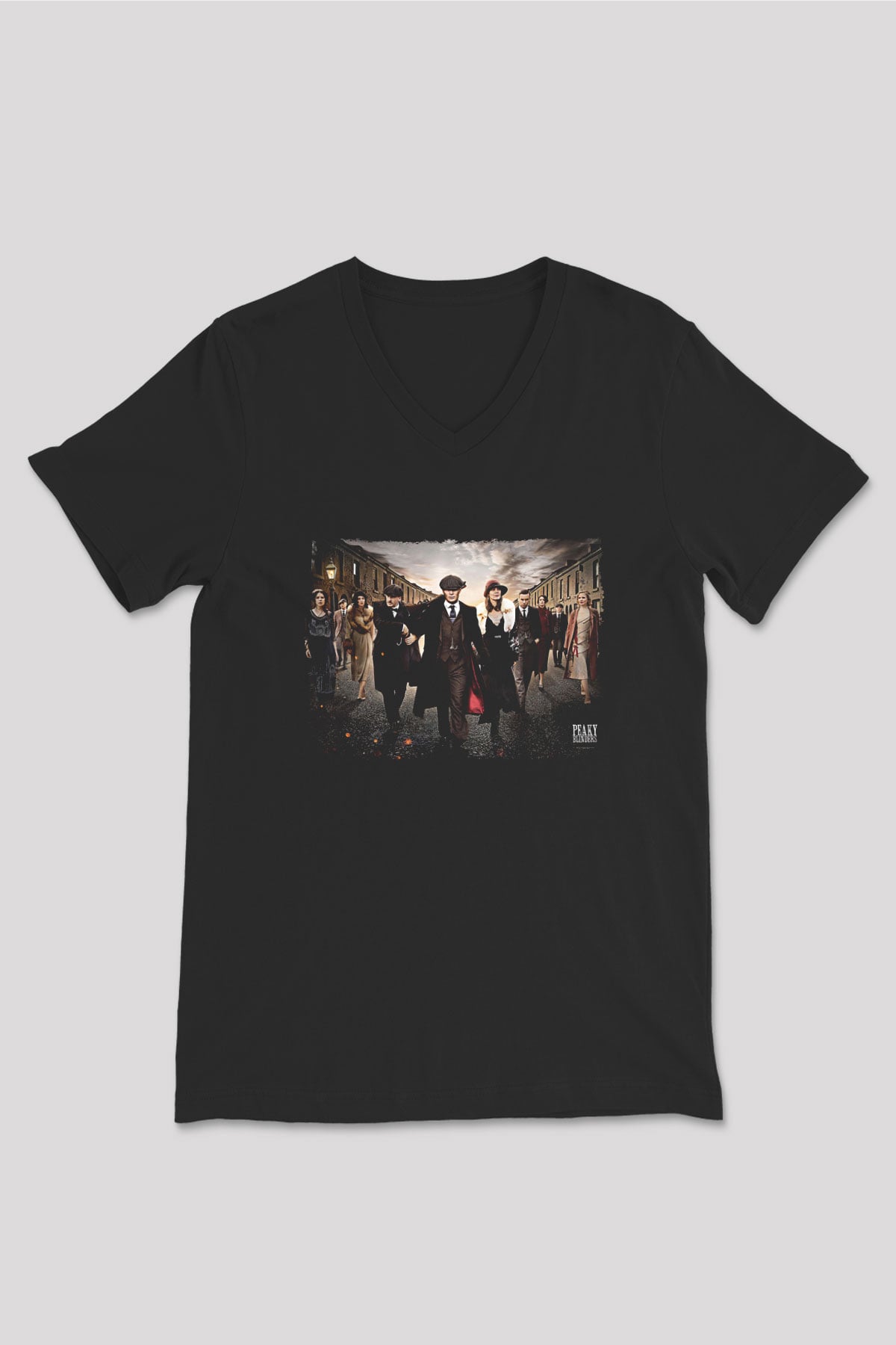 Peaky Blinders Baskılı Unisex Siyah V Yaka Tişört - Tshirt