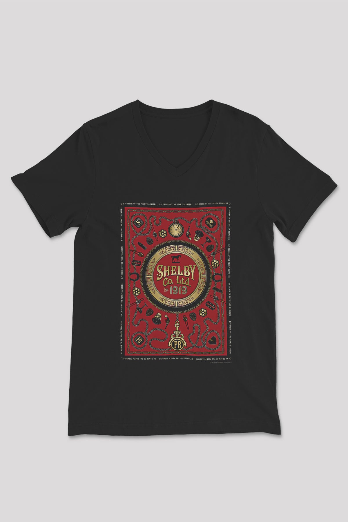 Peaky Blinders Baskılı Unisex Siyah V Yaka Tişört - Tshirt