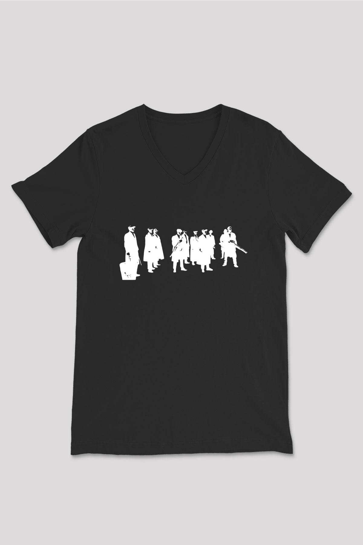 Peaky Blinders Baskılı Unisex Siyah V Yaka Tişört - Tshirt