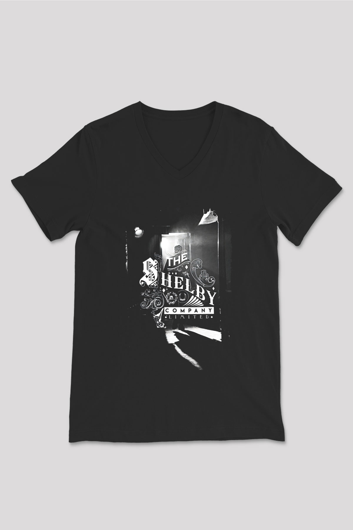 Peaky Blinders Baskılı Unisex Siyah V Yaka Tişört - Tshirt