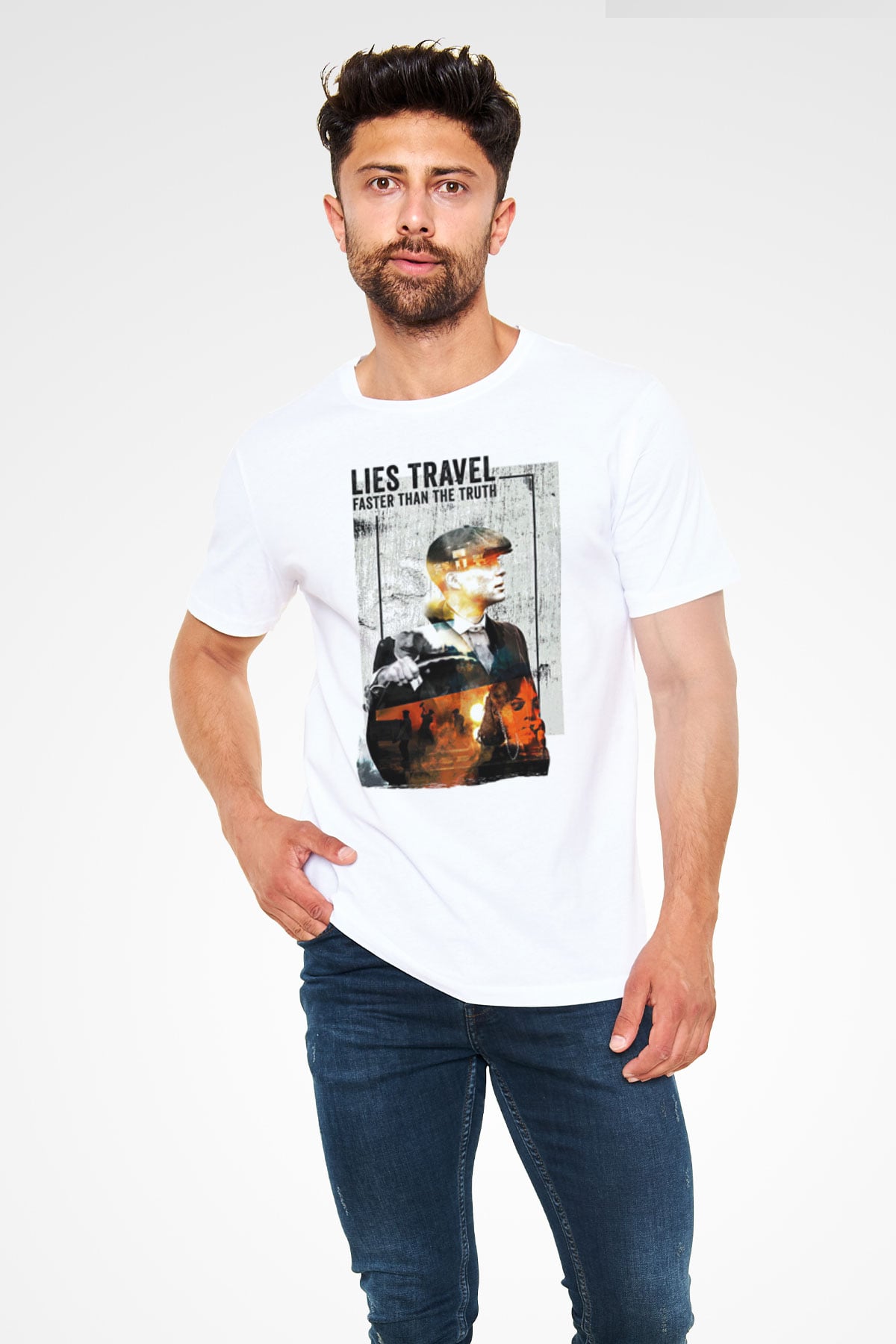 Peaky Blinders Unisex Baskılı Beyaz Tişört - Tshirt