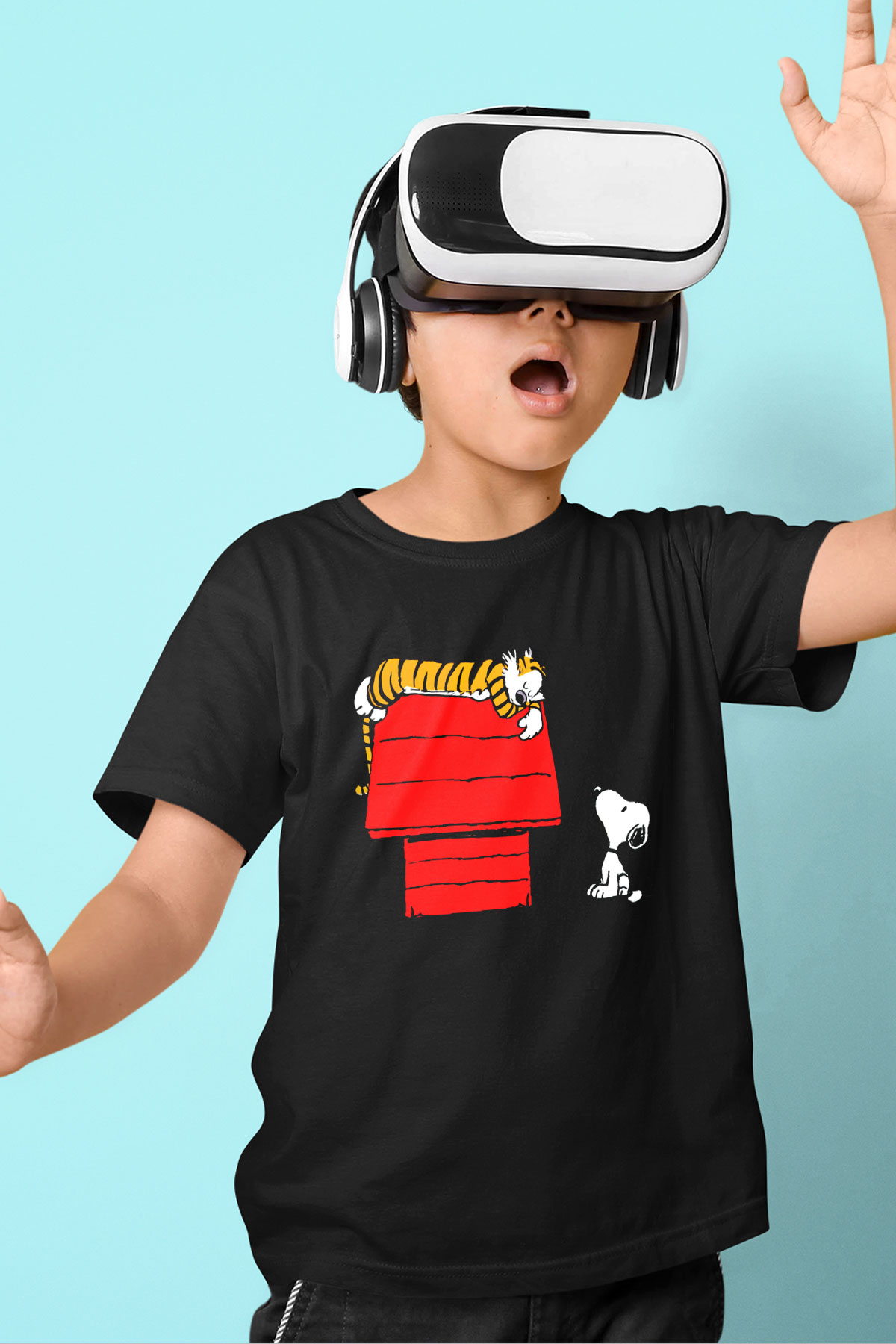 Peanuts Baskılı Siyah Unisex Çocuk Tişört