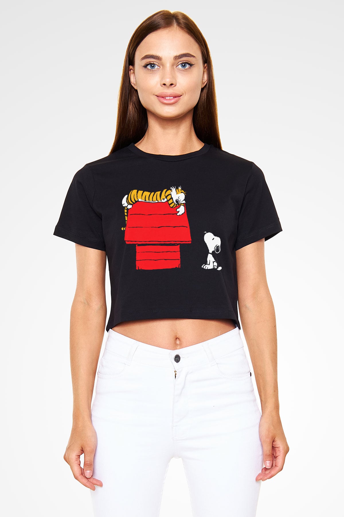 Peanuts Siyah Crop Top Tişört