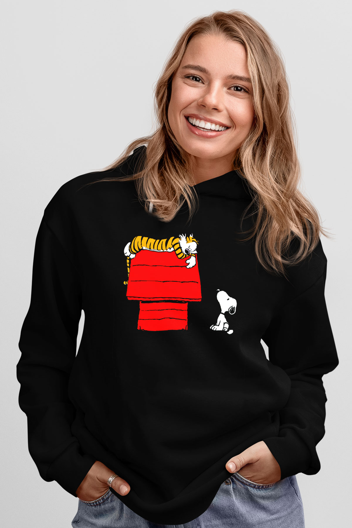 Peanuts Siyah Unisex Kapüşonlu Sweatshirt