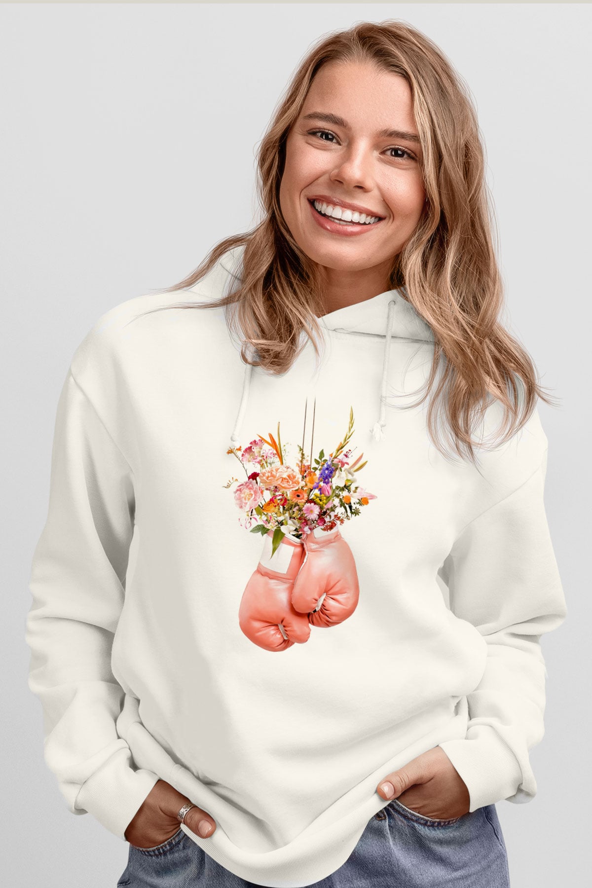 Pembe Boks EldiveniBeyaz  Unisex Hoodie