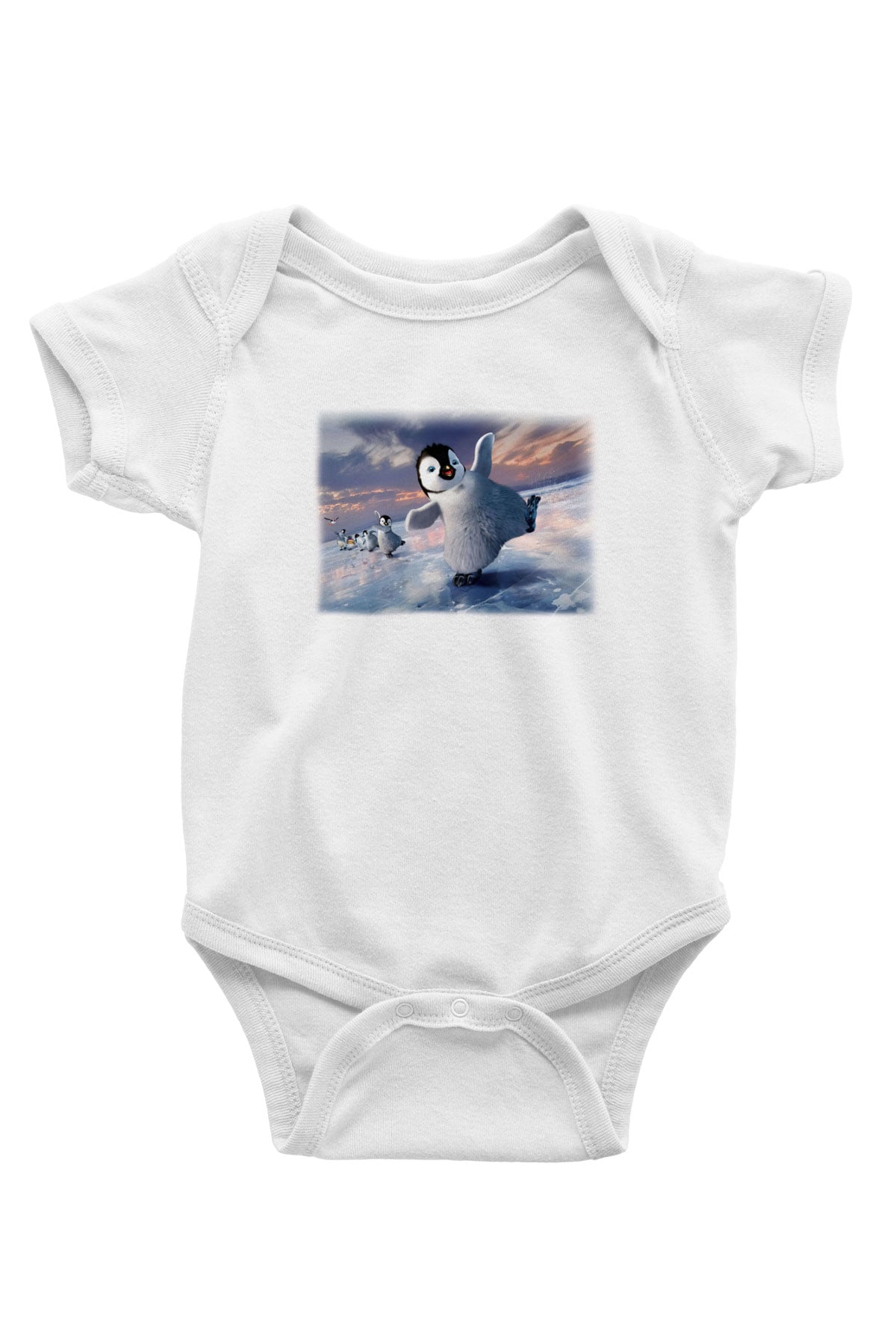 Penguen Baskılı Beyaz Unisex Bebek Body - Zıbın