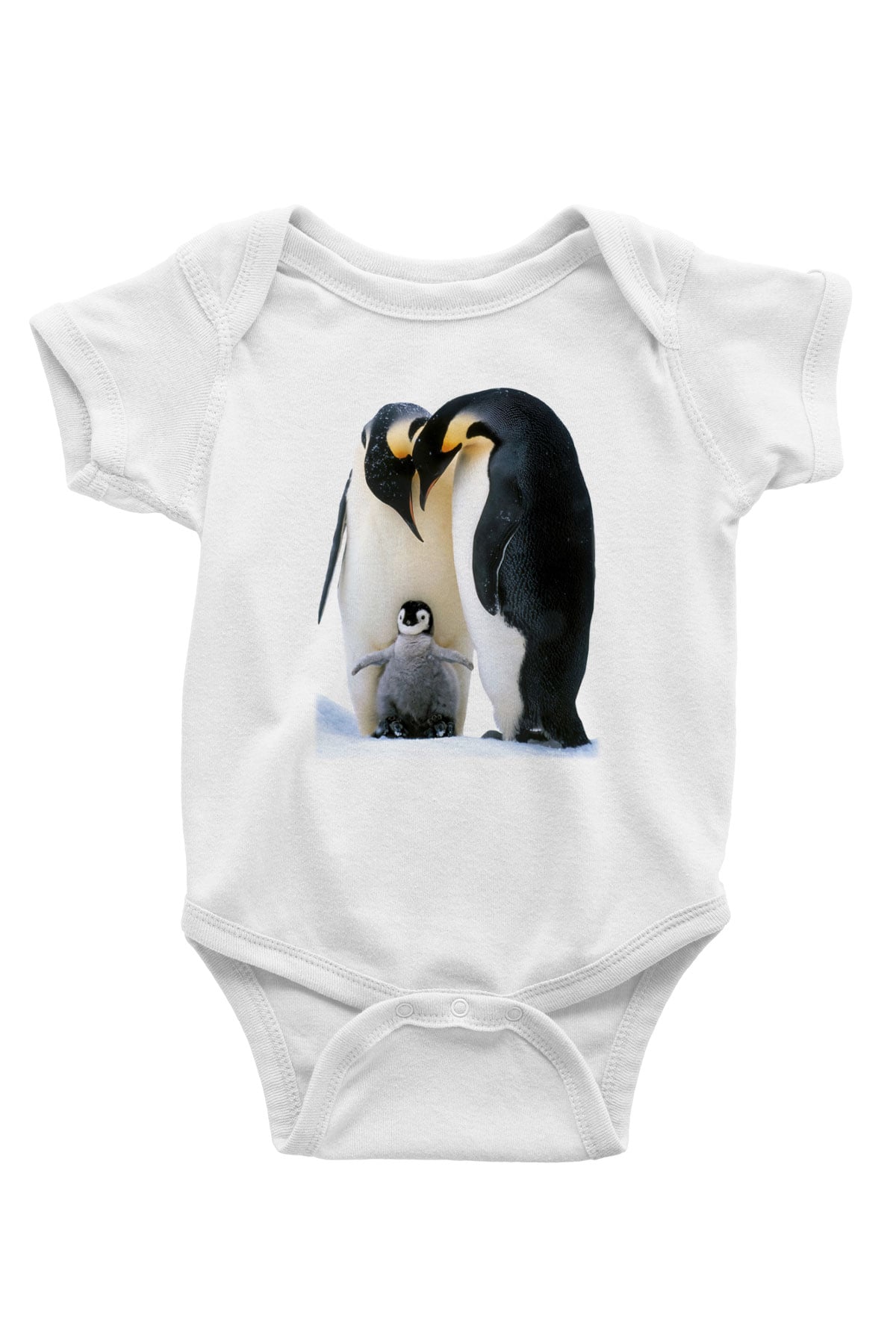 Penguen Baskılı Beyaz Unisex Bebek Body - Zıbın