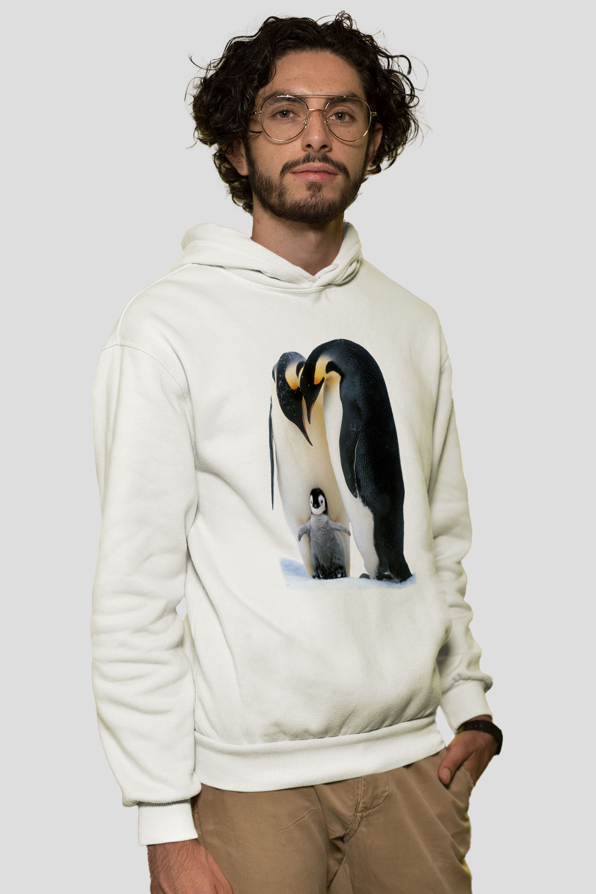Penguen Beyaz Unisex Kapşonlu Sweatshirt