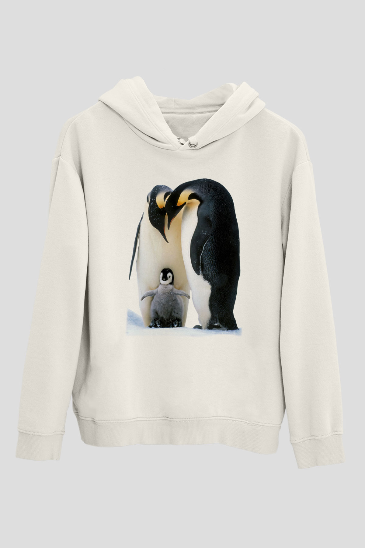 Penguen Beyaz Unisex Kapşonlu Sweatshirt