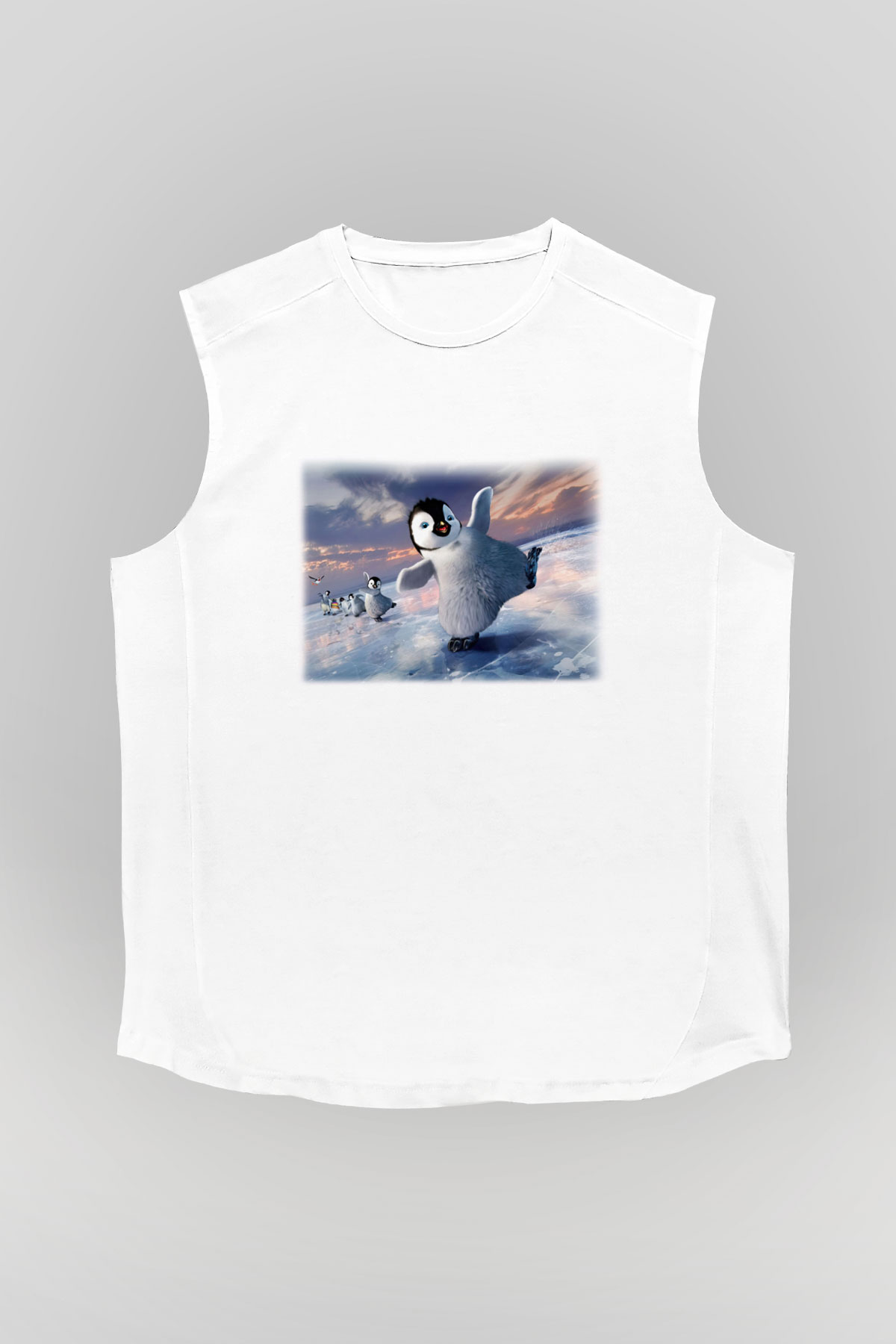 Penguen Beyaz Unisex Kolsuz Tişört