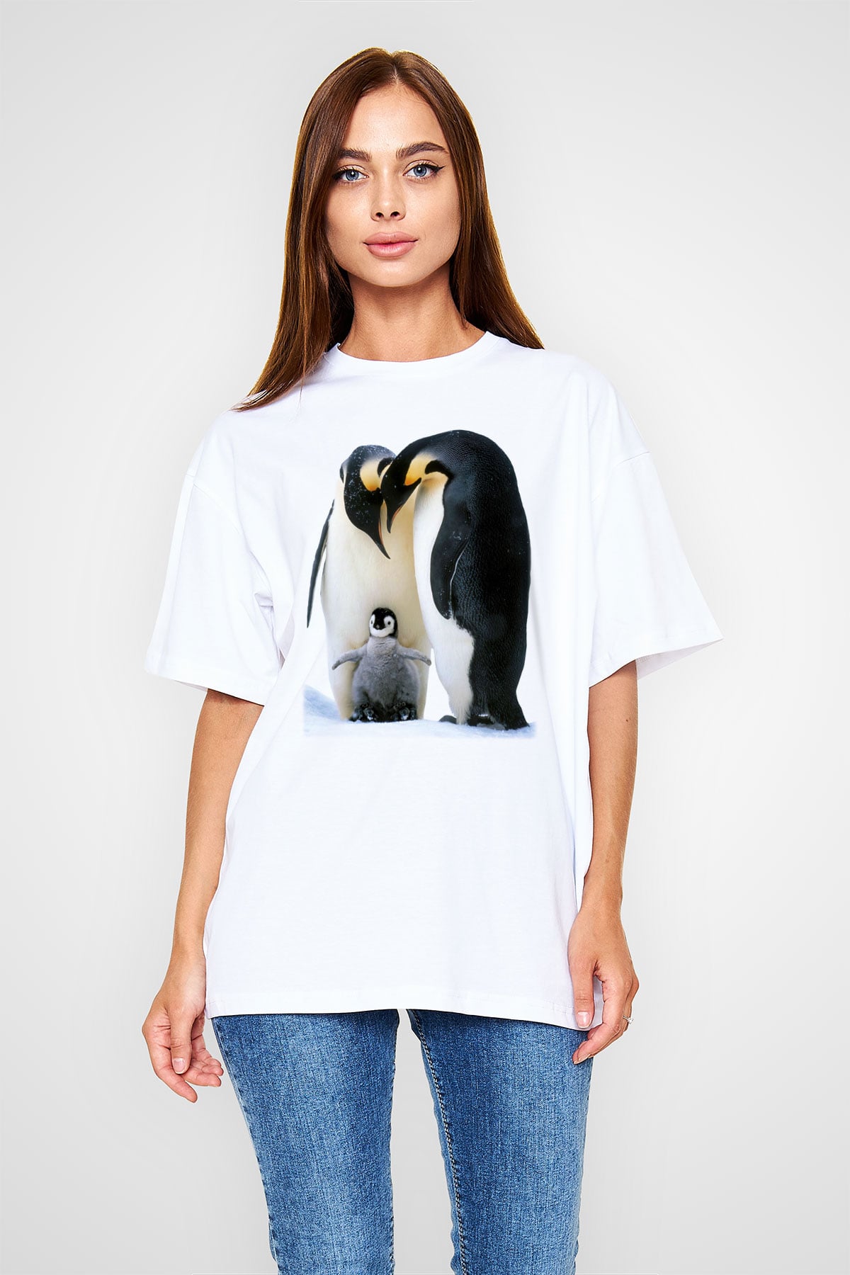 Penguen Beyaz Unisex Oversize Tişört T-Shirt