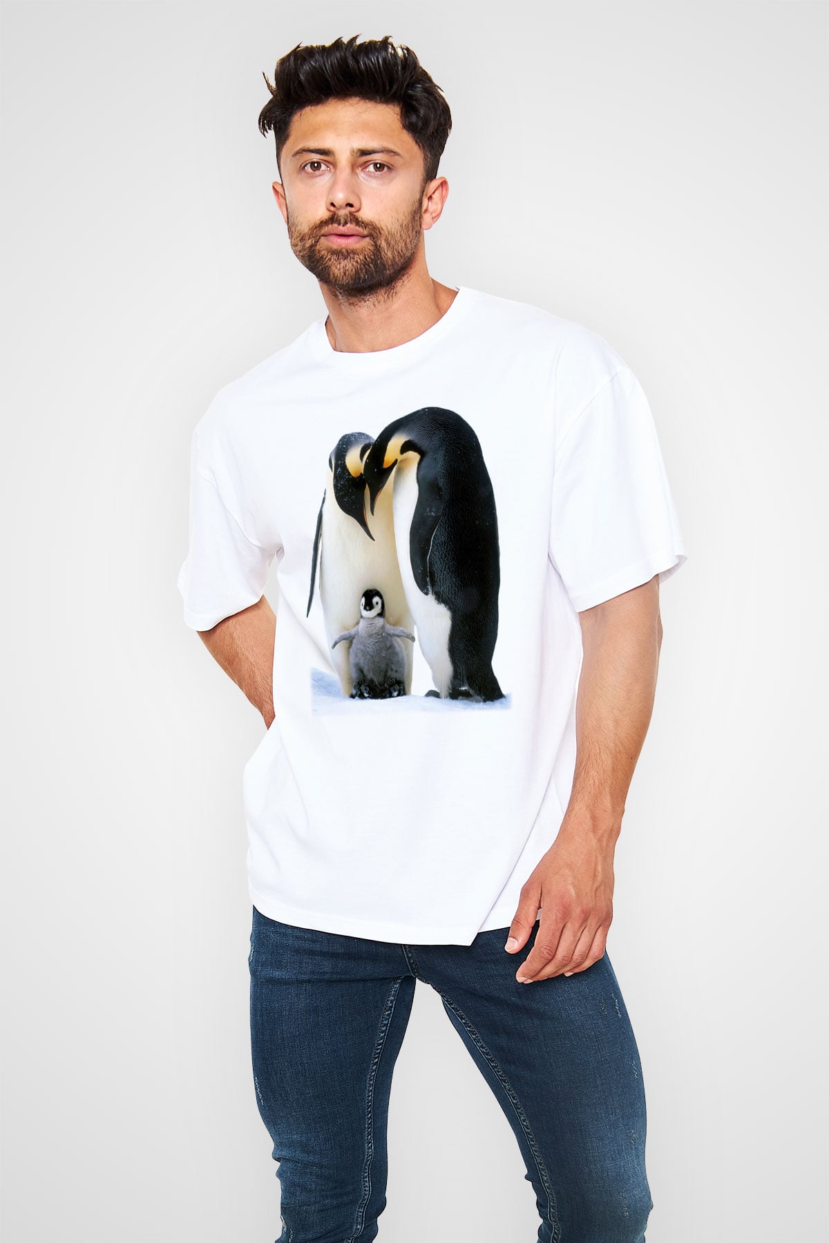 Penguen Beyaz Unisex Oversize Tişört T-Shirt