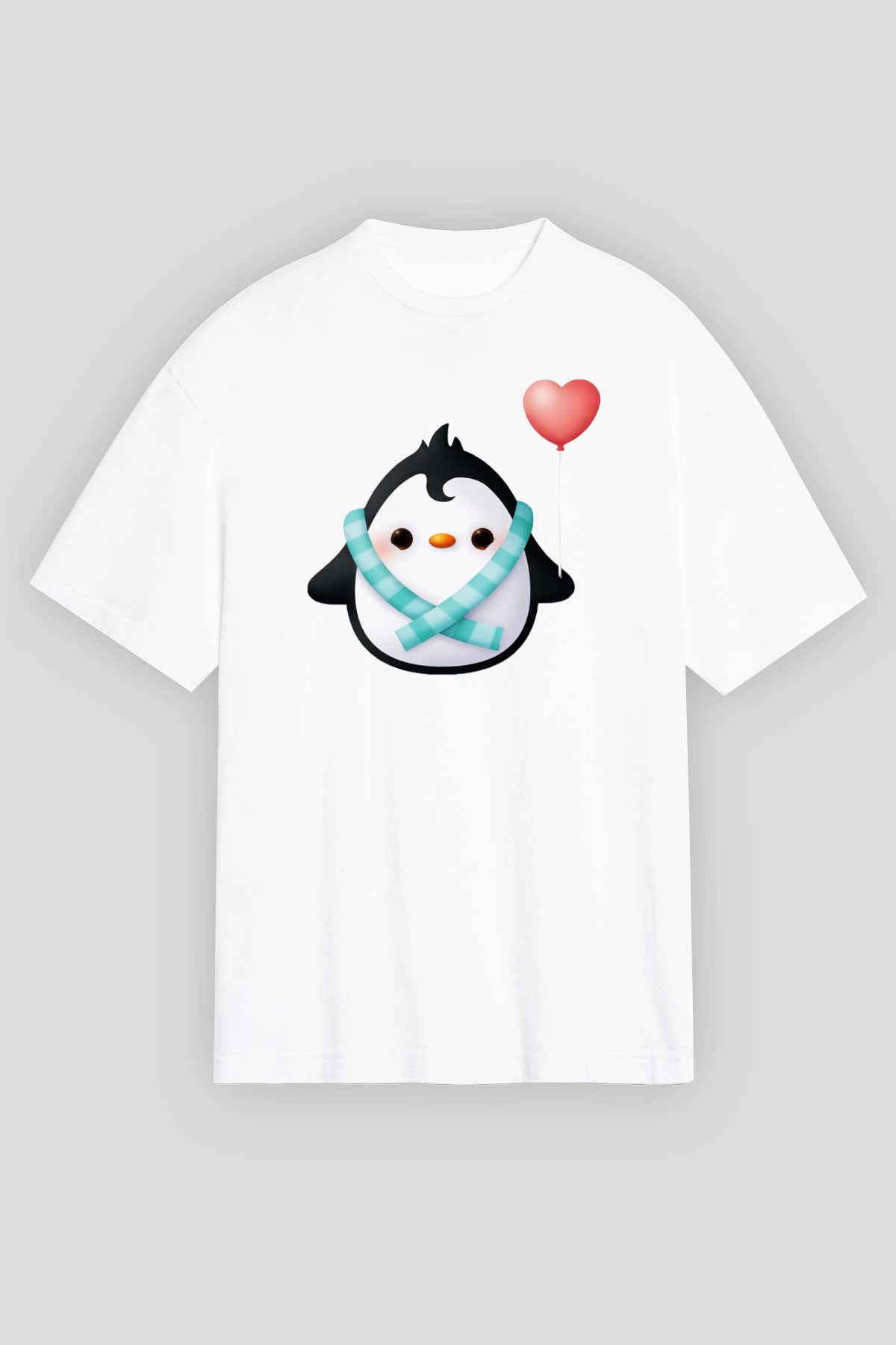 Penguen Beyaz Unisex Oversize Tişört T-Shirt