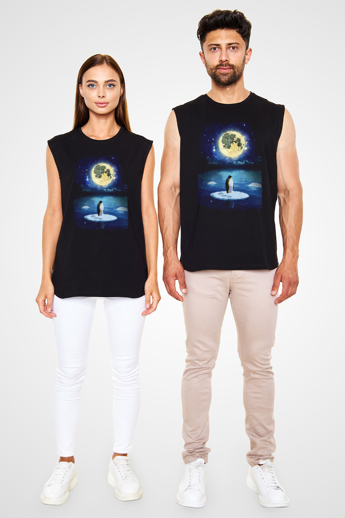 Penguen Siyah Unisex Kolsuz Tişört