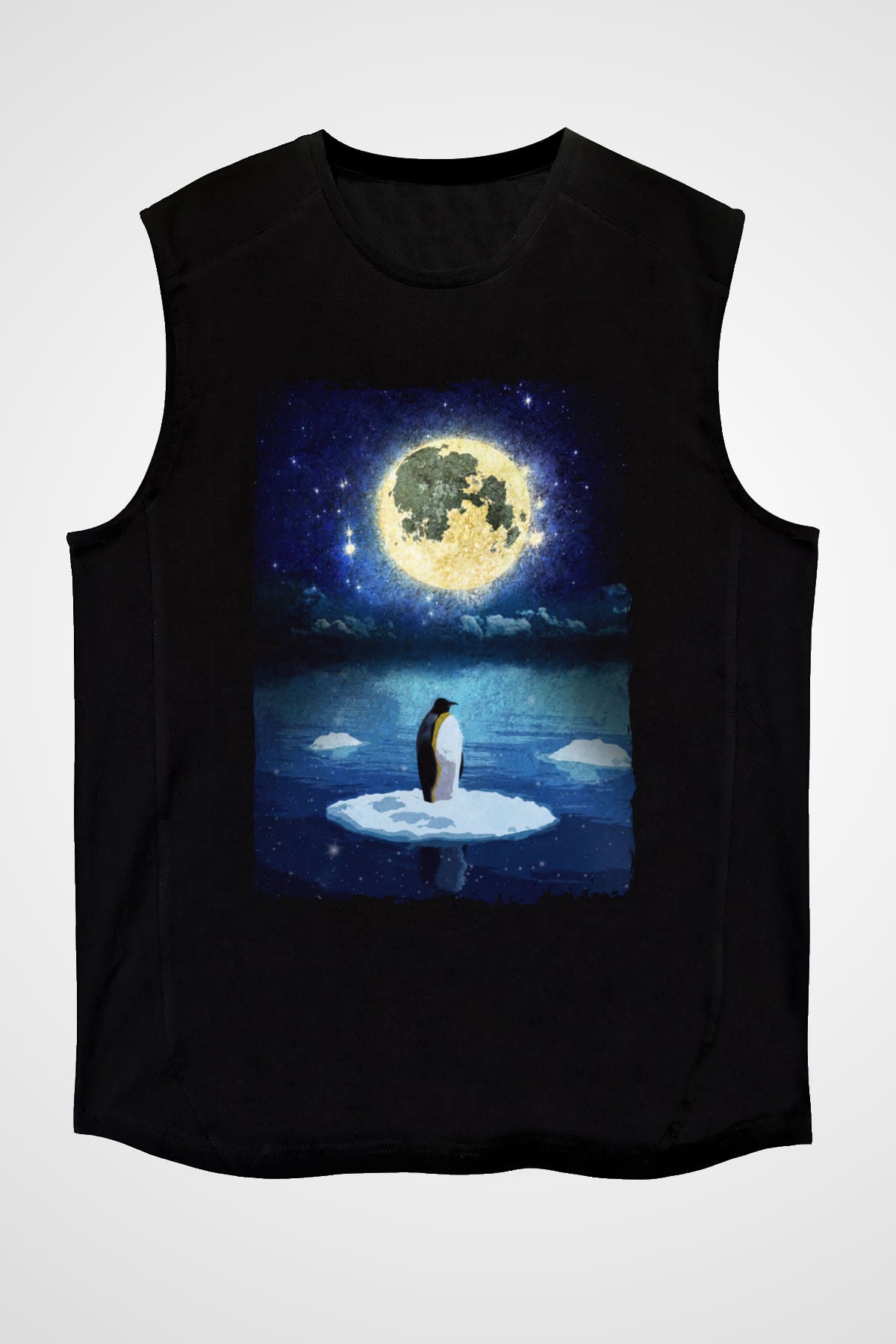 Penguen Siyah Unisex Kolsuz Tişört