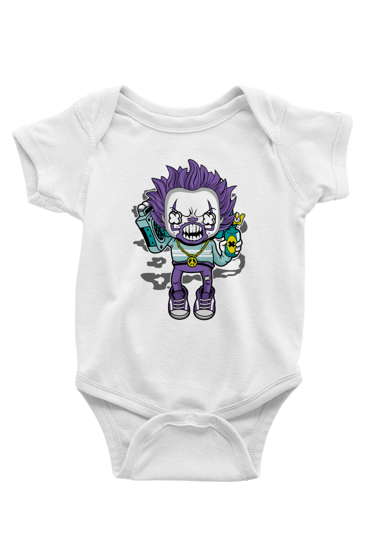 Pennywise Boombox Baskılı Beyaz Unisex Bebek Body - Zıbın