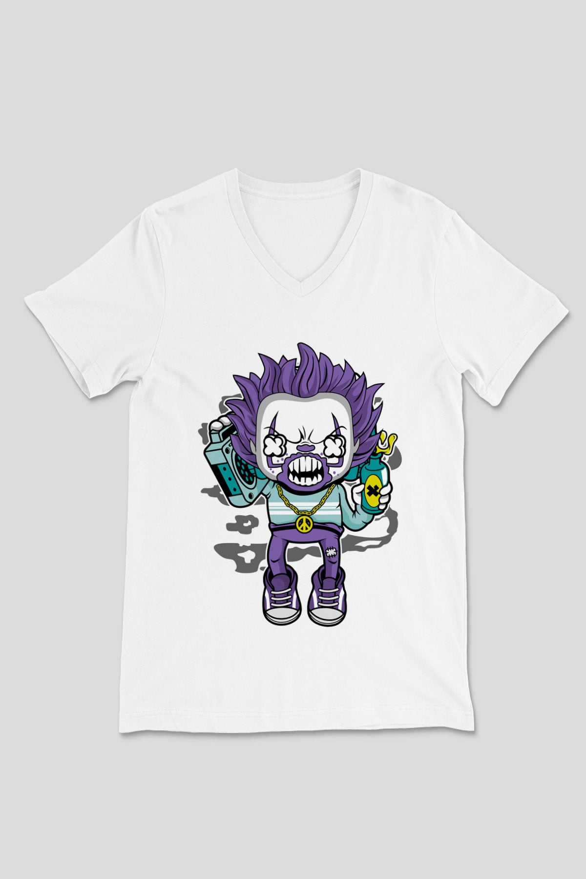 Pennywise Boombox Baskılı Beyaz Unisex V Yaka Tişört