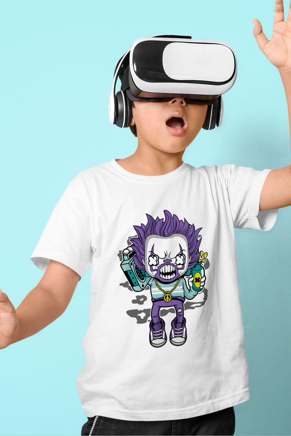 Pennywise Boombox Baskılı Beyaz Unisex Çocuk Tişört